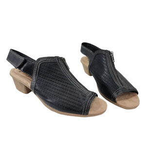 Earth Origins Slingback Sandals 8W Women Marietta Maureen Black Leather Heels 2"